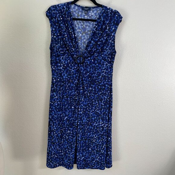 Chaps Womens Large Blue Printed Sleeveless Dress V Neck Stretch - Picture 7 of 9